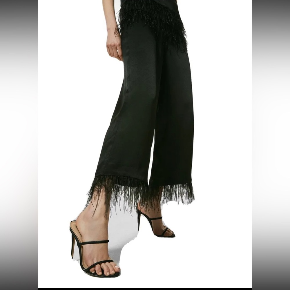 Karen Millen Viscose Satin Crepe Feather Hem Pants 8UK / 6US / 38EU - Black
